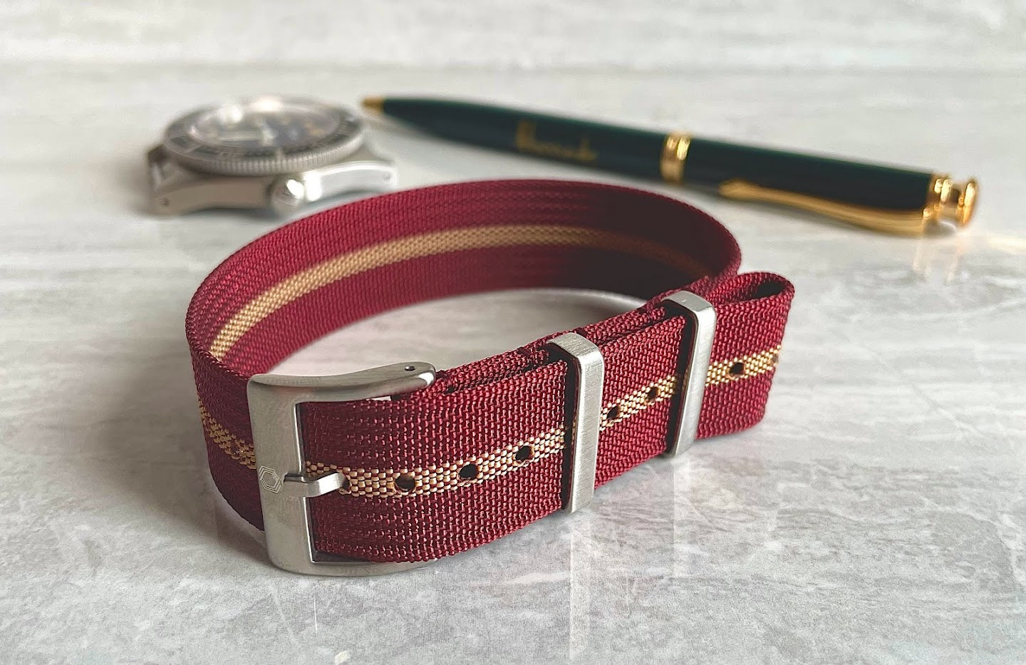 The 'Full Monty' - Burgundy and beige single pass ribbed nylon strap