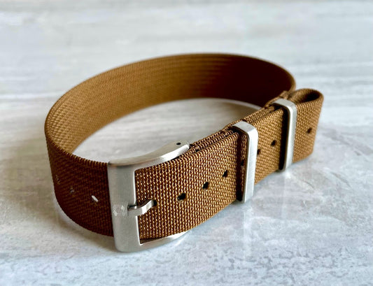 The 'Prairie Rebel' - Light brown single pass ribbed nylon strap
