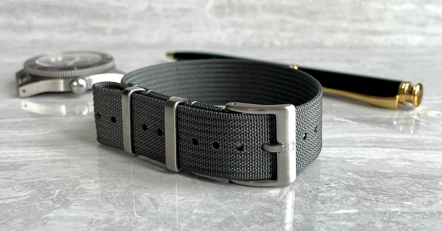 The 'Langtry' - Grey single pass ribbed nylon strap