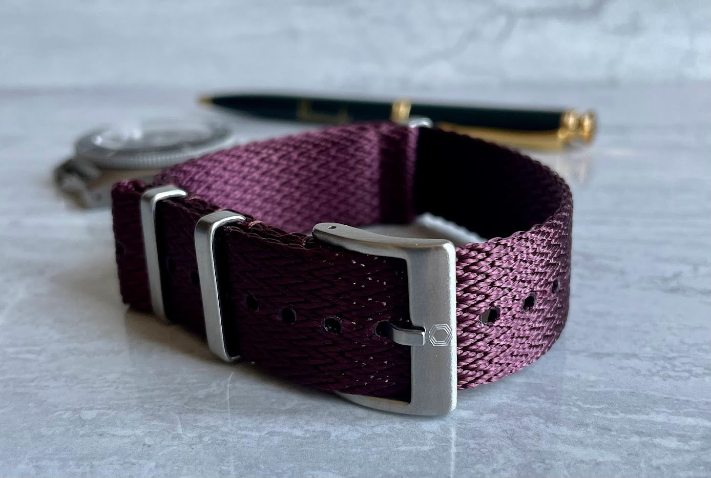The 'Regal Eagle' - Maroon Herringbone patterned military watch strap made of a soft nylon