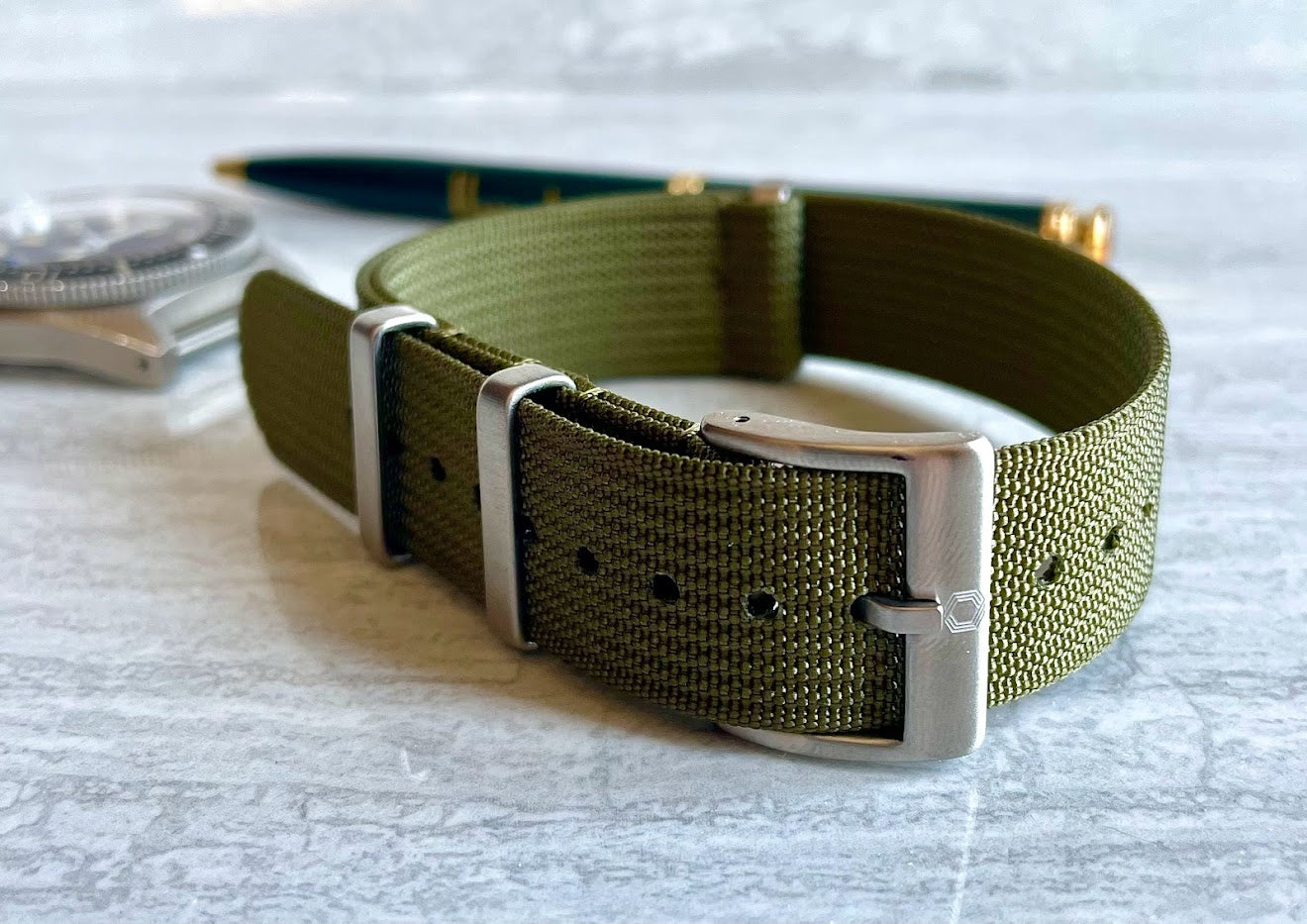The 'Dartmoor' - Green adjustable watch strap made of ribbed nylon