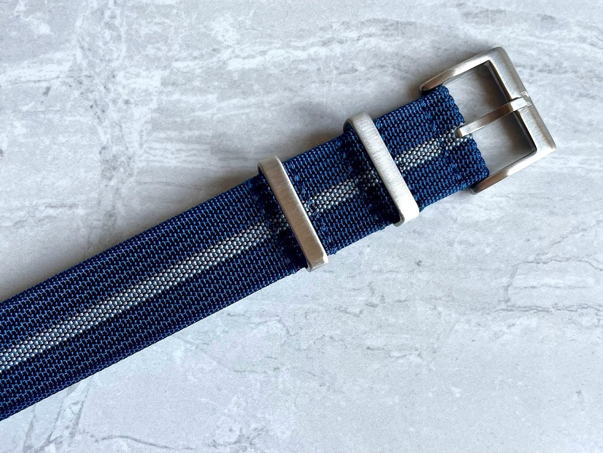 The 'Victory' - Blue and grey adjustable watch strap made of ribbed nylon