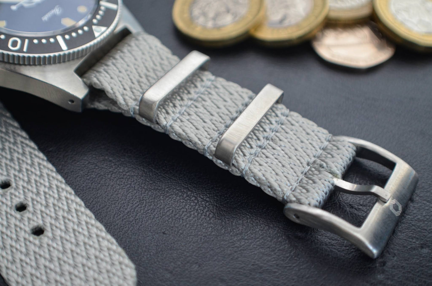 The 'Sir William' - Grey Herringbone patterned military watch strap made of a soft nylon