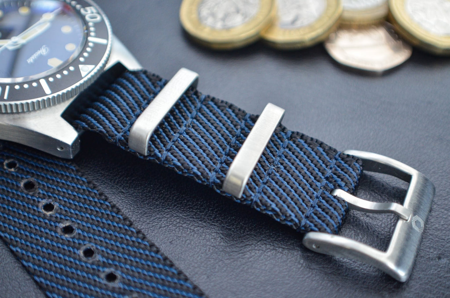 The 'Chatsworth' - Traditional blue military watch strap made of a soft double weaved nylon