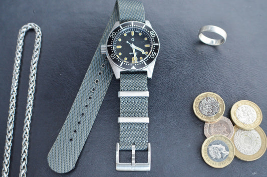 The 'Prince Kier' - Traditional grey military watch strap made of a soft double weaved nylon