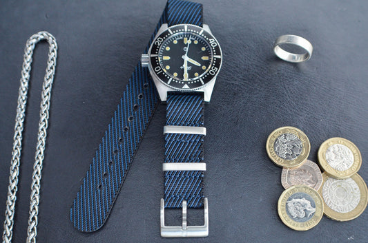 The 'Hecla' - Single pass blue watch strap made of a soft weaved nylon