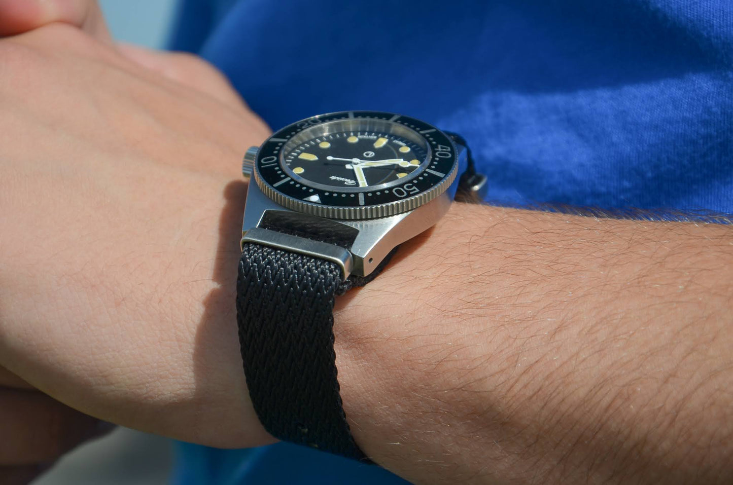 The ' Ewan of Cluny' - Black Herringbone patterned military watch strap made of a soft nylon
