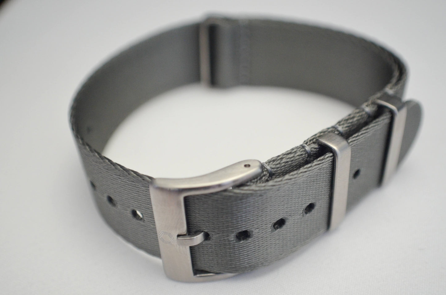 The 'CJM' - Grey adjustable military watch strap made of a soft seat belt nylon